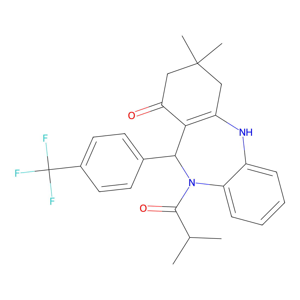 9,9-Dimethyl-5-(2-methylpropanoyl)-6-[4-(trifluoromethyl)phenyl]-6,8,10,11-tetrahydrobenzo[b][1,4]benzodiazepin-7-one molecular structure, CAS 352692-44-5