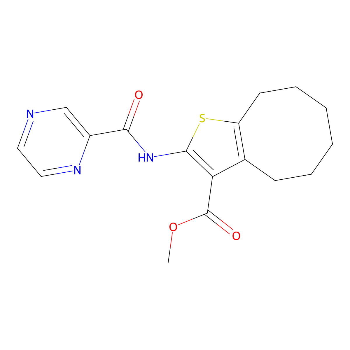 Methyl 2-[(2-pyrazinylcarbonyl)amino]-4,5,6,7,8,9-hexahydrocycloocta[b]thiophene-3-carboxylate molecular structure, CAS 352692-52-5