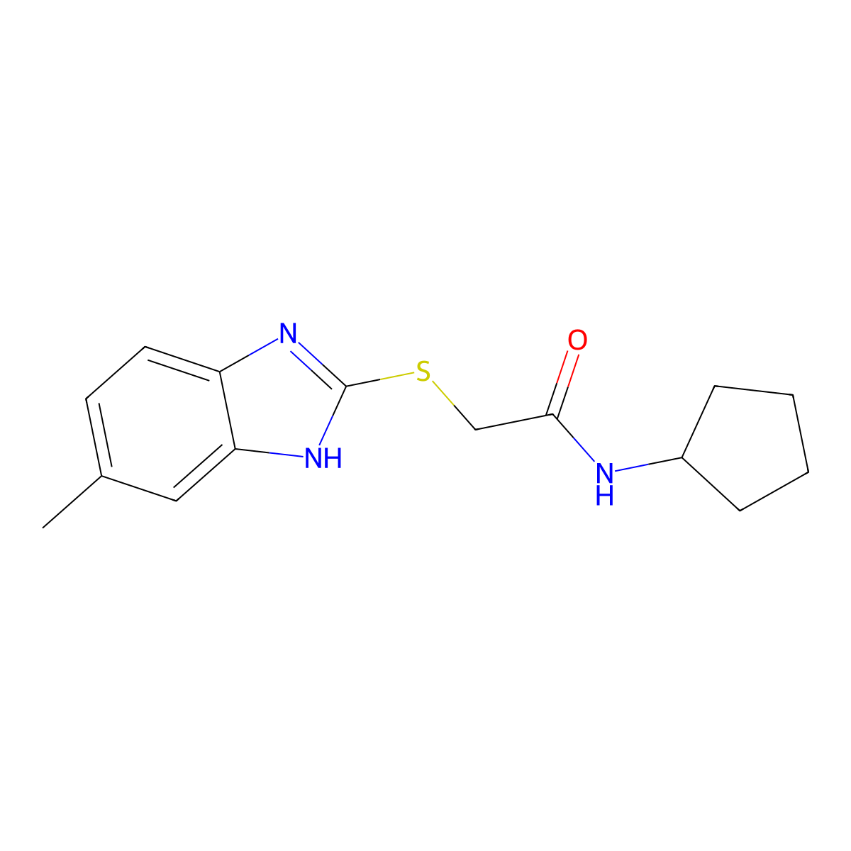 N-cyclopentyl-2-[(6-methyl-1H-benzimidazol-2-yl)sulfanyl]acetamide molecular structure, CAS 352692-69-4