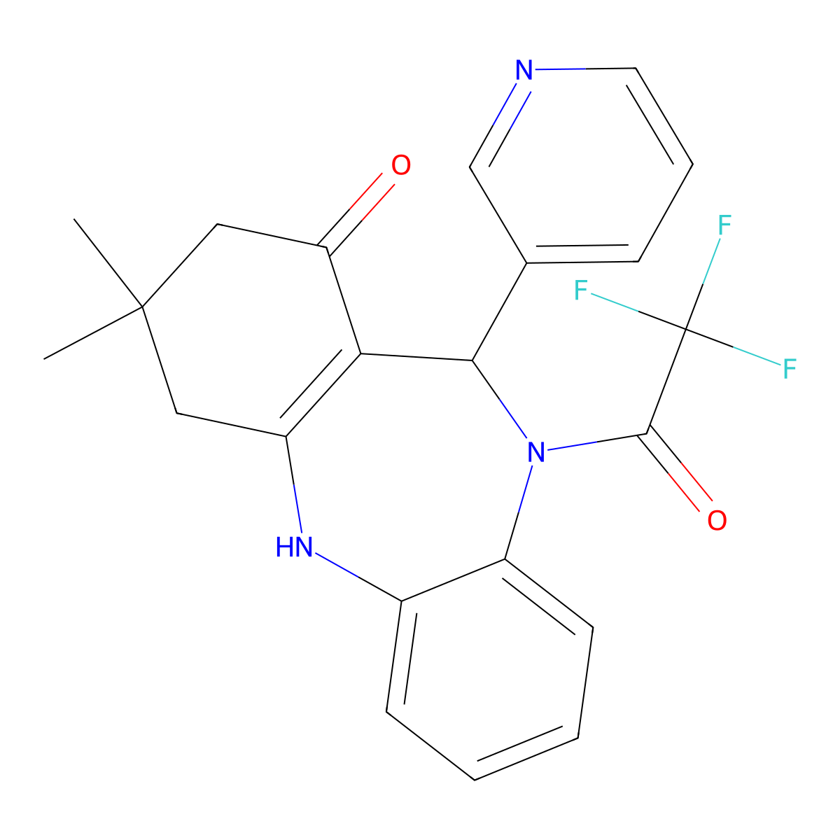 9,9-Dimethyl-6-pyridin-3-yl-5-(2,2,2-trifluoroacetyl)-6,8,10,11-tetrahydrobenzo[b][1,4]benzodiazepin-7-one molecular structure, CAS 352692-78-5