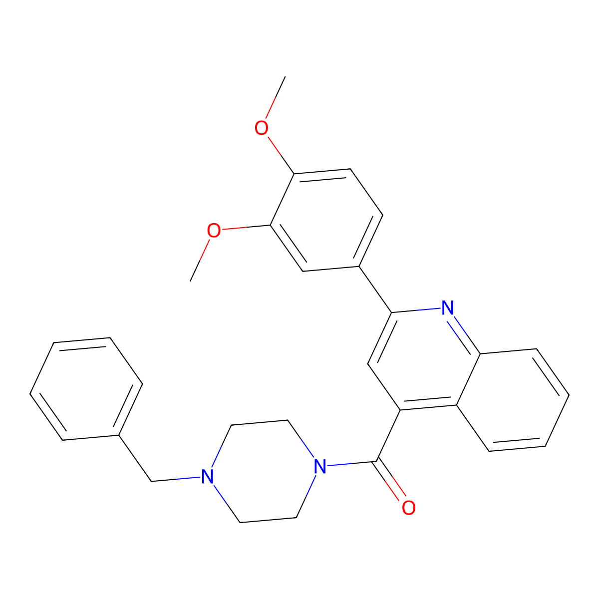 (4-Benzylpiperazin-1-yl)-[2-(3,4-dimethoxyphenyl)quinolin-4-yl]methanone molecular structure, CAS 352692-89-8