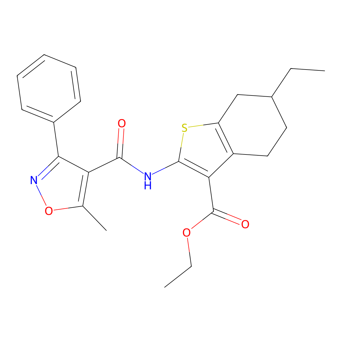 Ethyl 6-ethyl-2-{[(5-methyl-3-phenyl-4-isoxazolyl)carbonyl]amino}-4,5,6,7-tetrahydro-1-benzothiophene-3-carboxylate molecular structure, CAS 352692-96-7