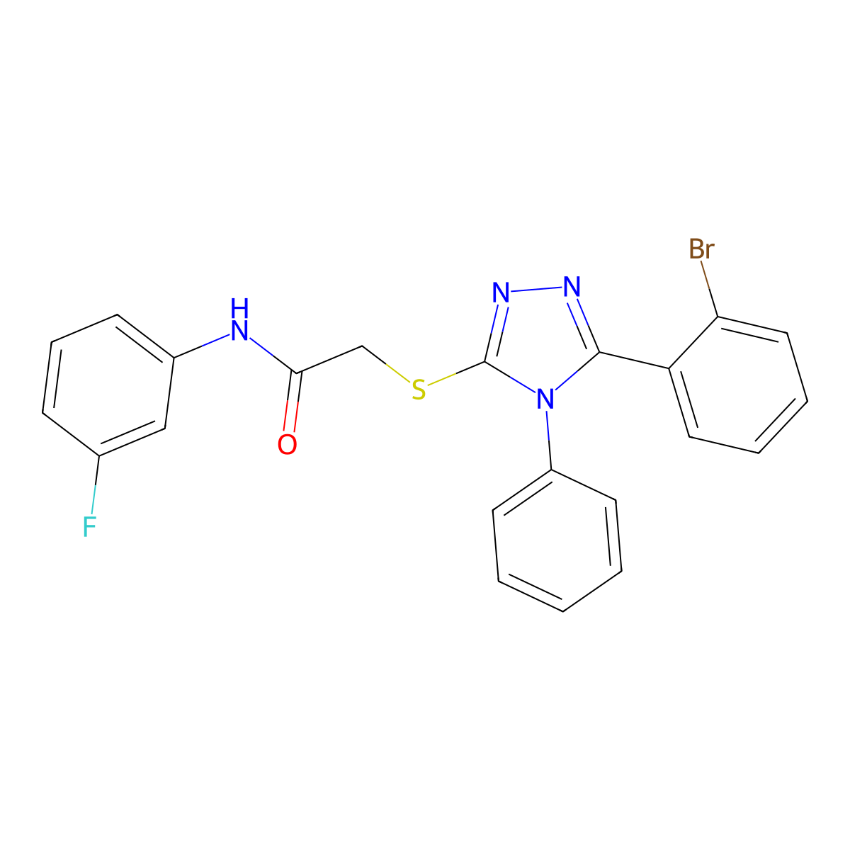 2-[[5-(2-bromophenyl)-4-phenyl-1,2,4-triazol-3-yl]sulfanyl]-N-(3-fluorophenyl)acetamide molecular structure, CAS 352692-98-9