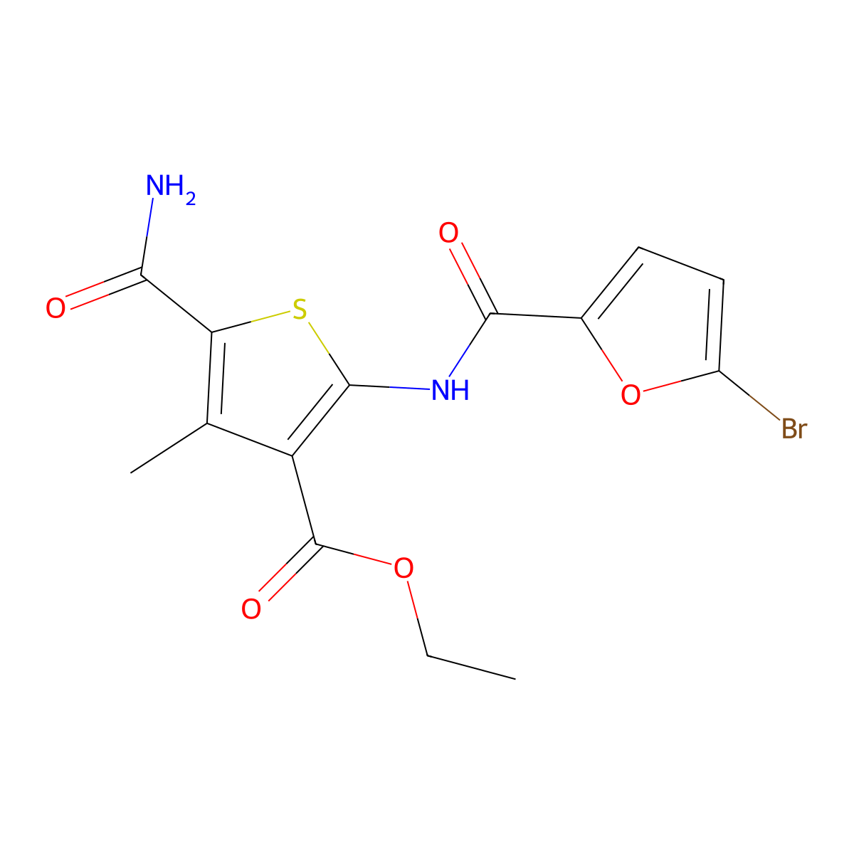 Ethyl 2-[(5-bromofuran-2-carbonyl)amino]-5-carbamoyl-4-methylthiophene-3-carboxylate molecular structure, CAS 352693-01-7