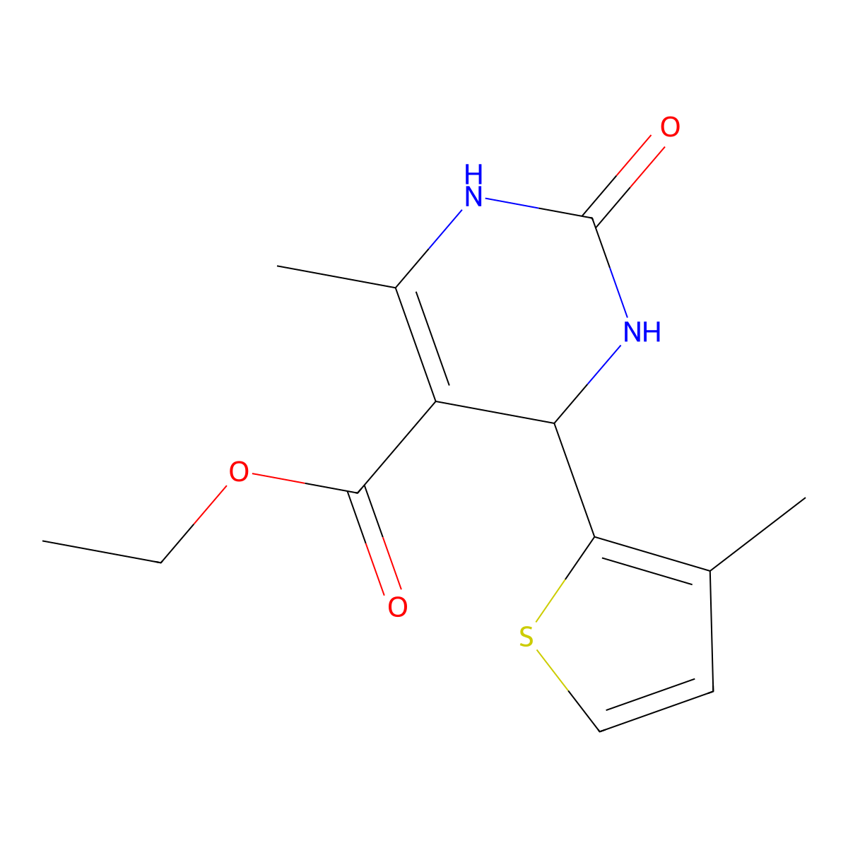 Ethyl 6-methyl-4-(3-methylthiophen-2-yl)-2-oxo-1,2,3,4-tetrahydropyrimidine-5-carboxylate molecular structure, CAS 352693-02-8