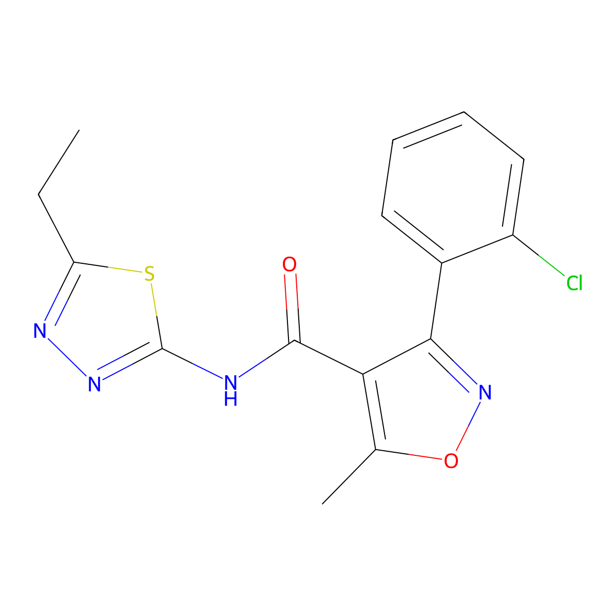 3-(2-chlorophenyl)-N-(5-ethyl-1,3,4-thiadiazol-2-yl)-5-methyl-1,2-oxazole-4-carboxamide molecular structure, CAS 352693-12-0