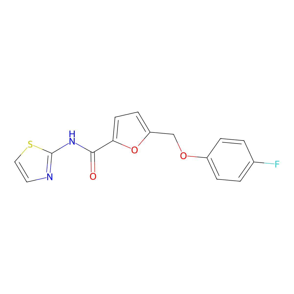 5-[(4-fluorophenoxy)methyl]-N-(1,3-thiazol-2-yl)furan-2-carboxamide molecular structure, CAS 352693-14-2