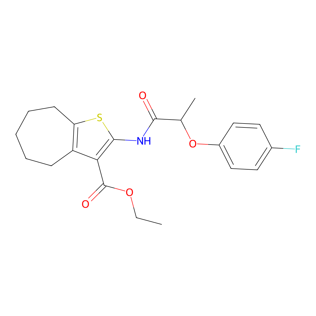 ethyl 2-{[2-(4-fluorophenoxy)propanoyl]amino}-5,6,7,8-tetrahydro-4H-cyclohepta[b]thiophene-3-carboxylate molecular structure, CAS 352693-28-8
