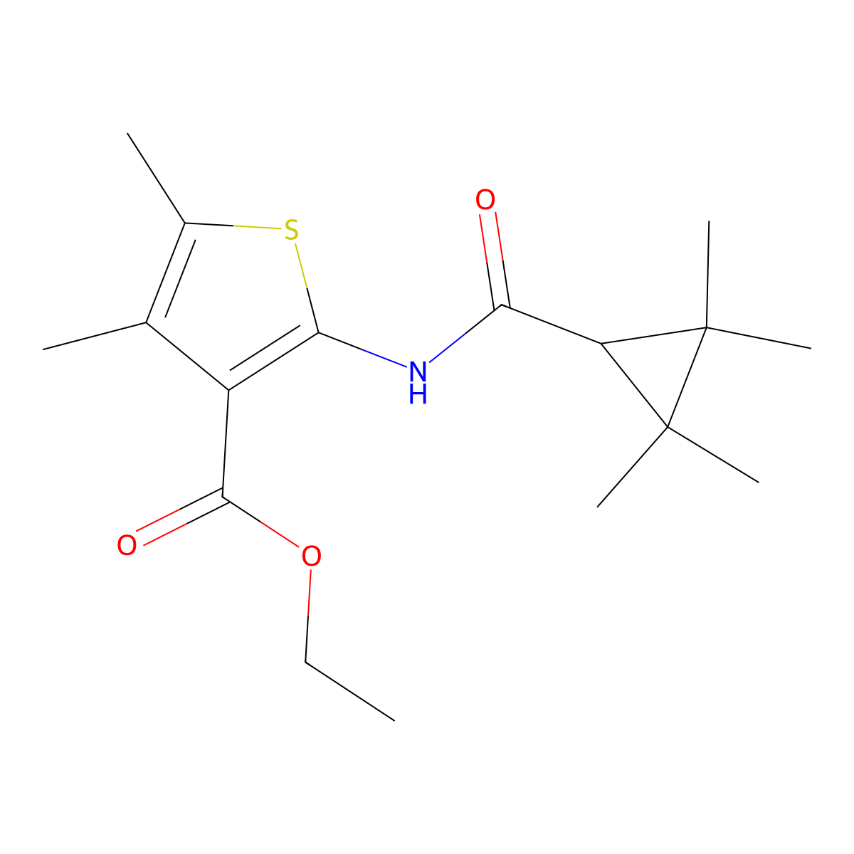 Ethyl 4,5-dimethyl-2-{[(2,2,3,3-tetramethylcyclopropyl)carbonyl]amino}-3-thiophenecarboxylate molecular structure, CAS 352693-51-7