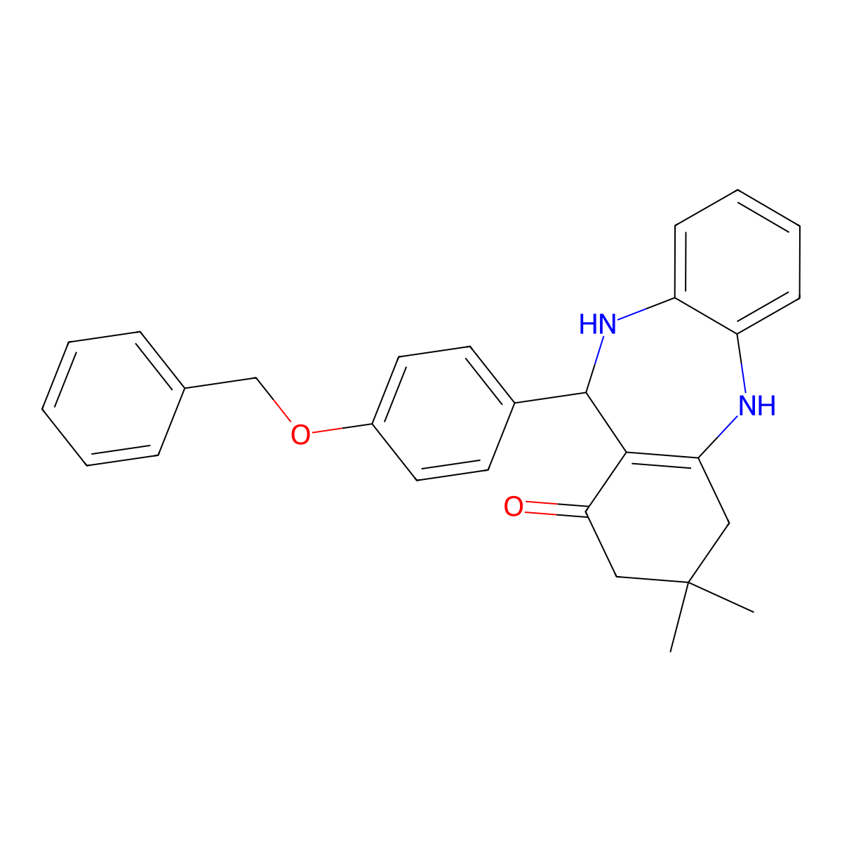 9,9-dimethyl-6-(4-phenylmethoxyphenyl)-6,8,10,11-tetrahydro-5H-benzo[b][1,4]benzodiazepin-7-one molecular structure, CAS 352693-64-2