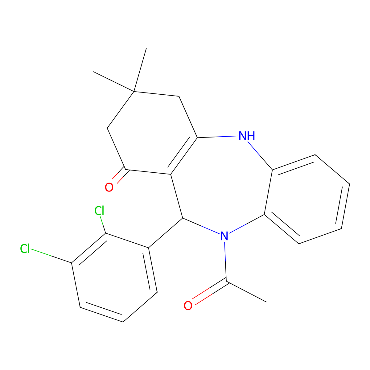 5-Acetyl-6-(2,3-dichlorophenyl)-9,9-dimethyl-6,8,10,11-tetrahydrobenzo[b][1,4]benzodiazepin-7-one molecular structure, CAS 352693-83-5