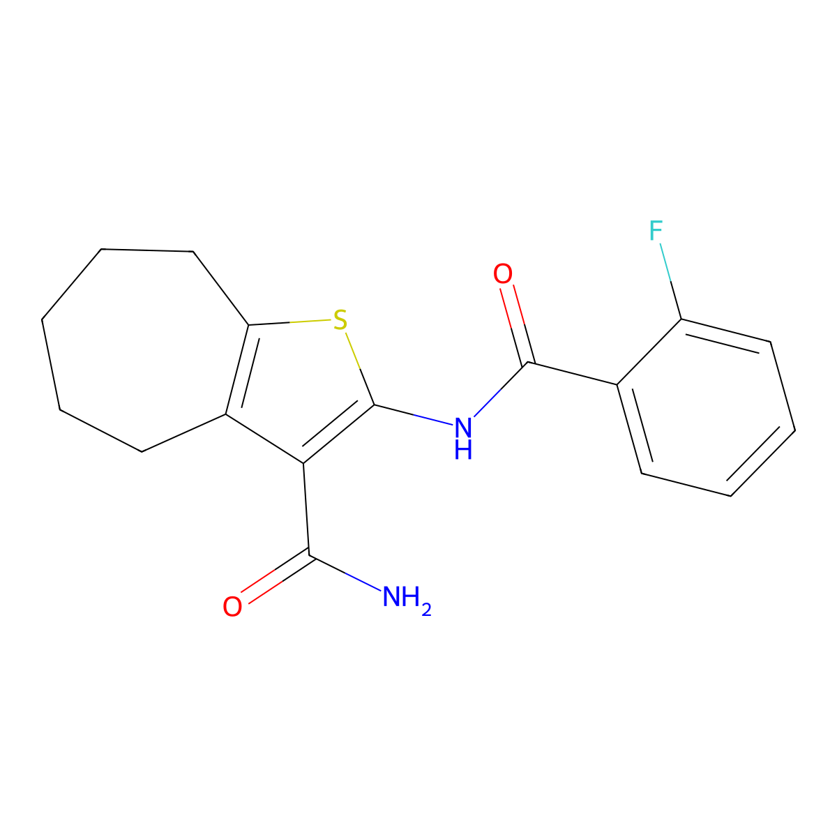 2-[(2-fluorobenzoyl)amino]-5,6,7,8-tetrahydro-4H-cyclohepta[b]thiophene-3-carboxamide molecular structure, CAS 352693-87-9