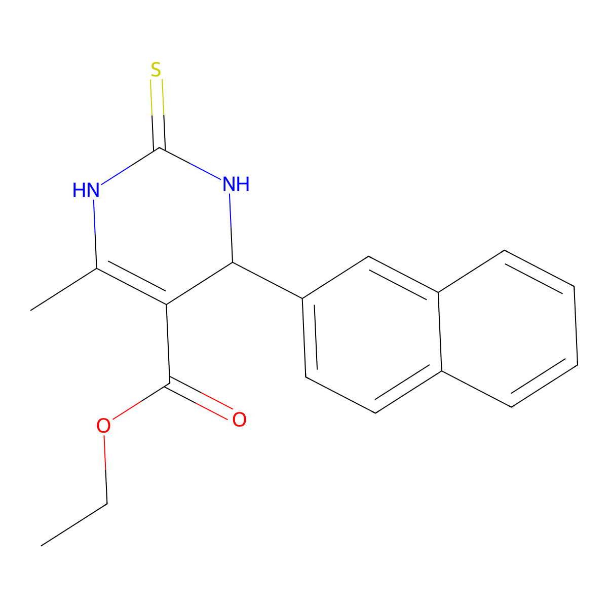 ethyl 6-methyl-4-naphthalen-2-yl-2-sulfanylidene-3,4-dihydro-1H-pyrimidine-5-carboxylate molecular structure, CAS 352693-96-0
