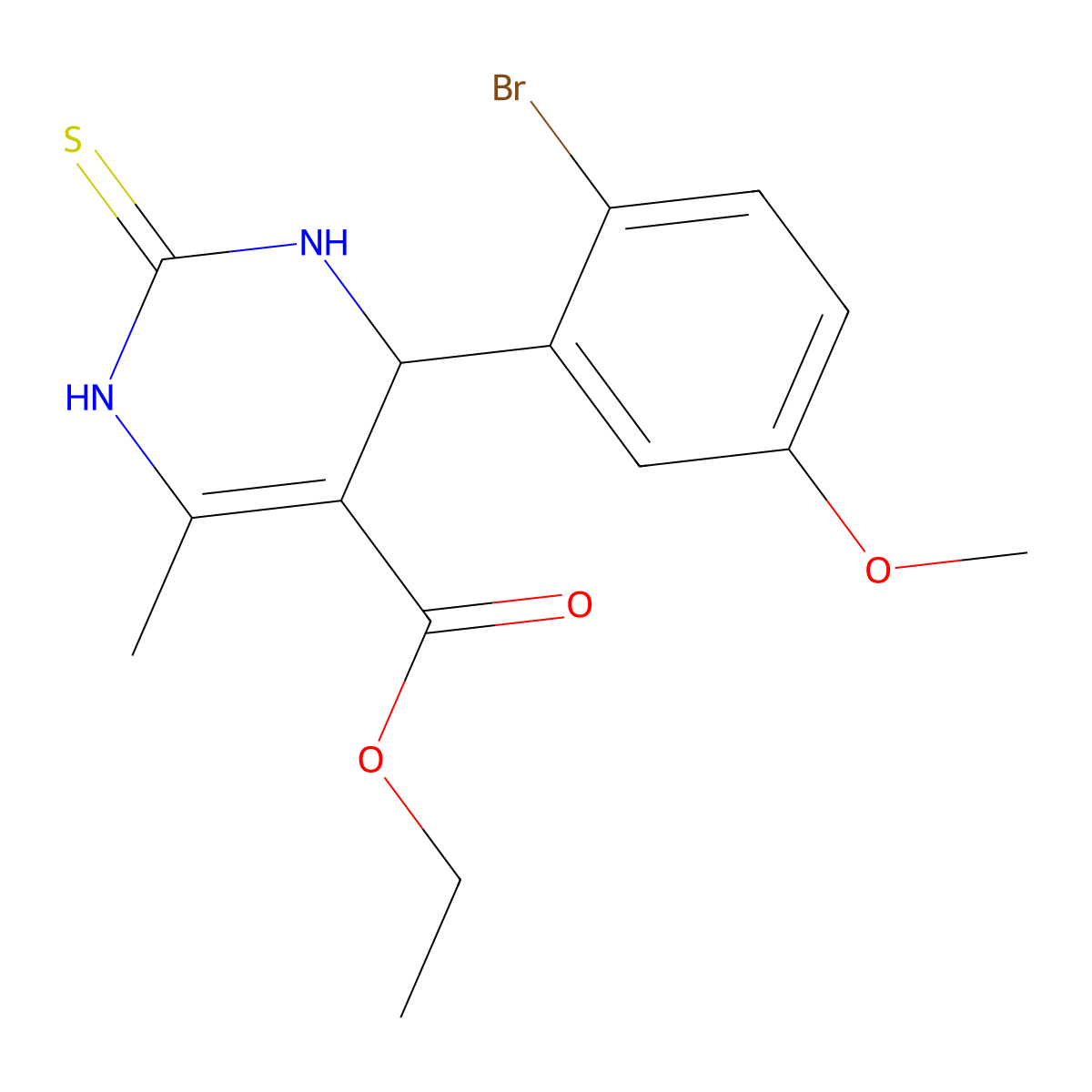 ethyl 4-(2-bromo-5-methoxyphenyl)-6-methyl-2-sulfanylidene-3,4-dihydro-1H-pyrimidine-5-carboxylate molecular structure, CAS 352694-01-0