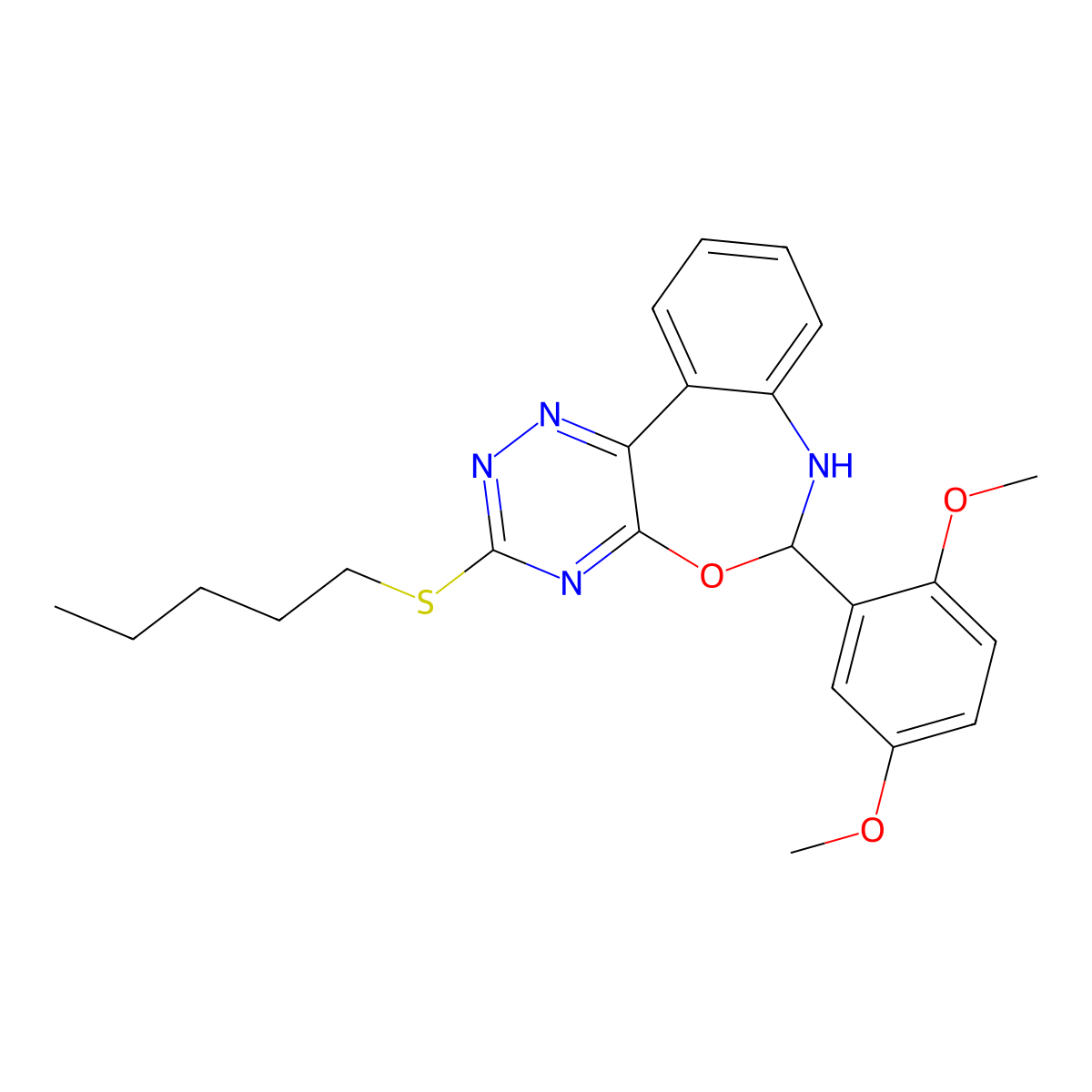 6-(2,5-Dimethoxyphenyl)-3-(pentylsulfanyl)-6,7-dihydro[1,2,4]triazino[5,6-d][3,1]benzoxazepine molecular structure, CAS 352694-10-1