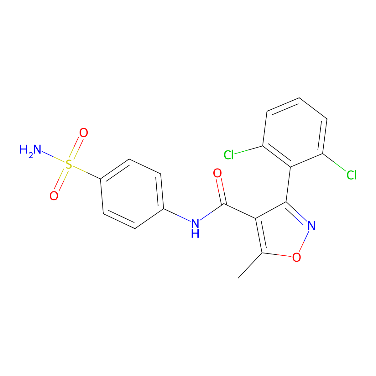 3-(2,6-dichlorophenyl)-5-methyl-N-(4-sulfamoylphenyl)-1,2-oxazole-4-carboxamide molecular structure, CAS 352694-17-8