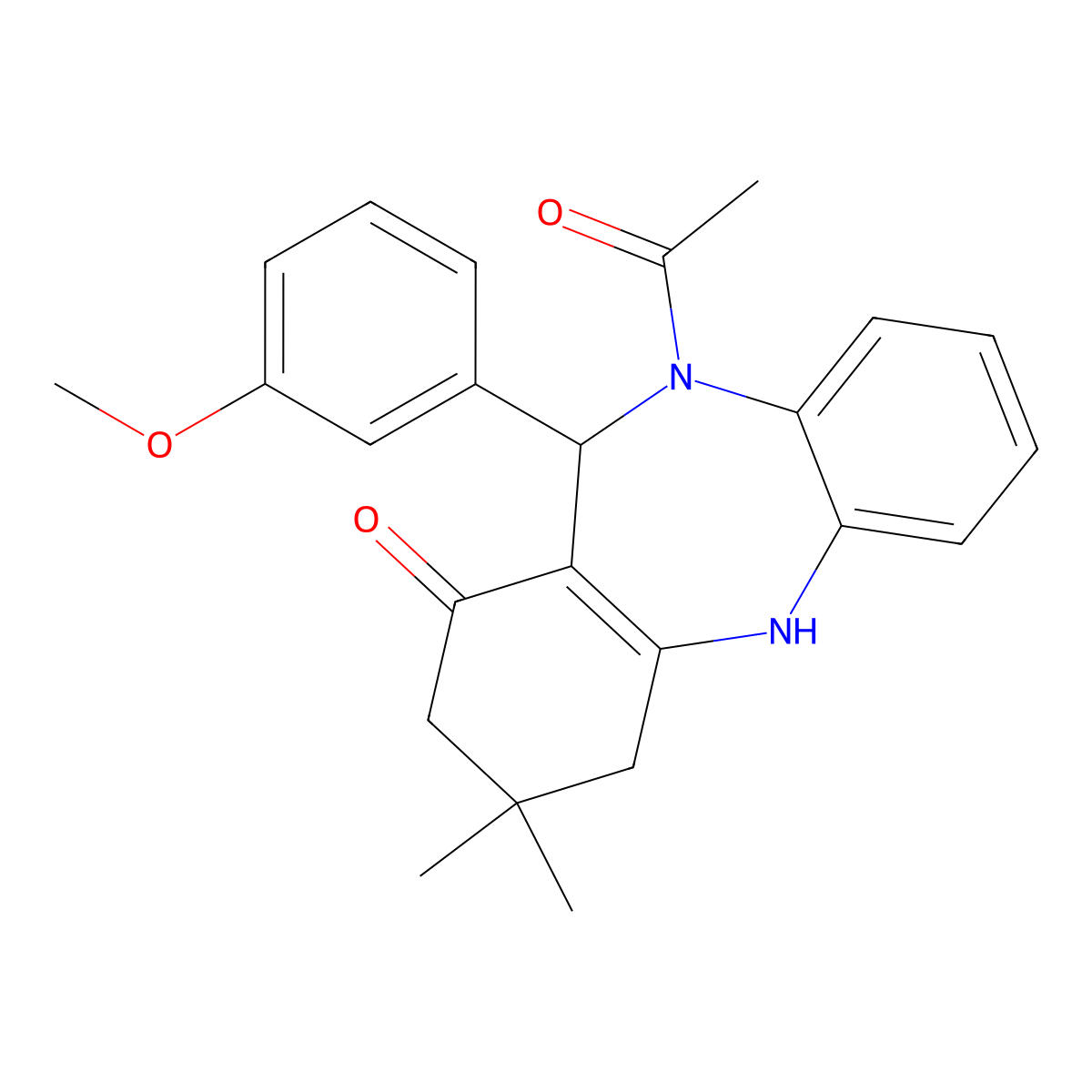 5-Acetyl-6-(3-methoxyphenyl)-9,9-dimethyl-6,8,10,11-tetrahydrobenzo[b][1,4]benzodiazepin-7-one molecular structure, CAS 352694-24-7