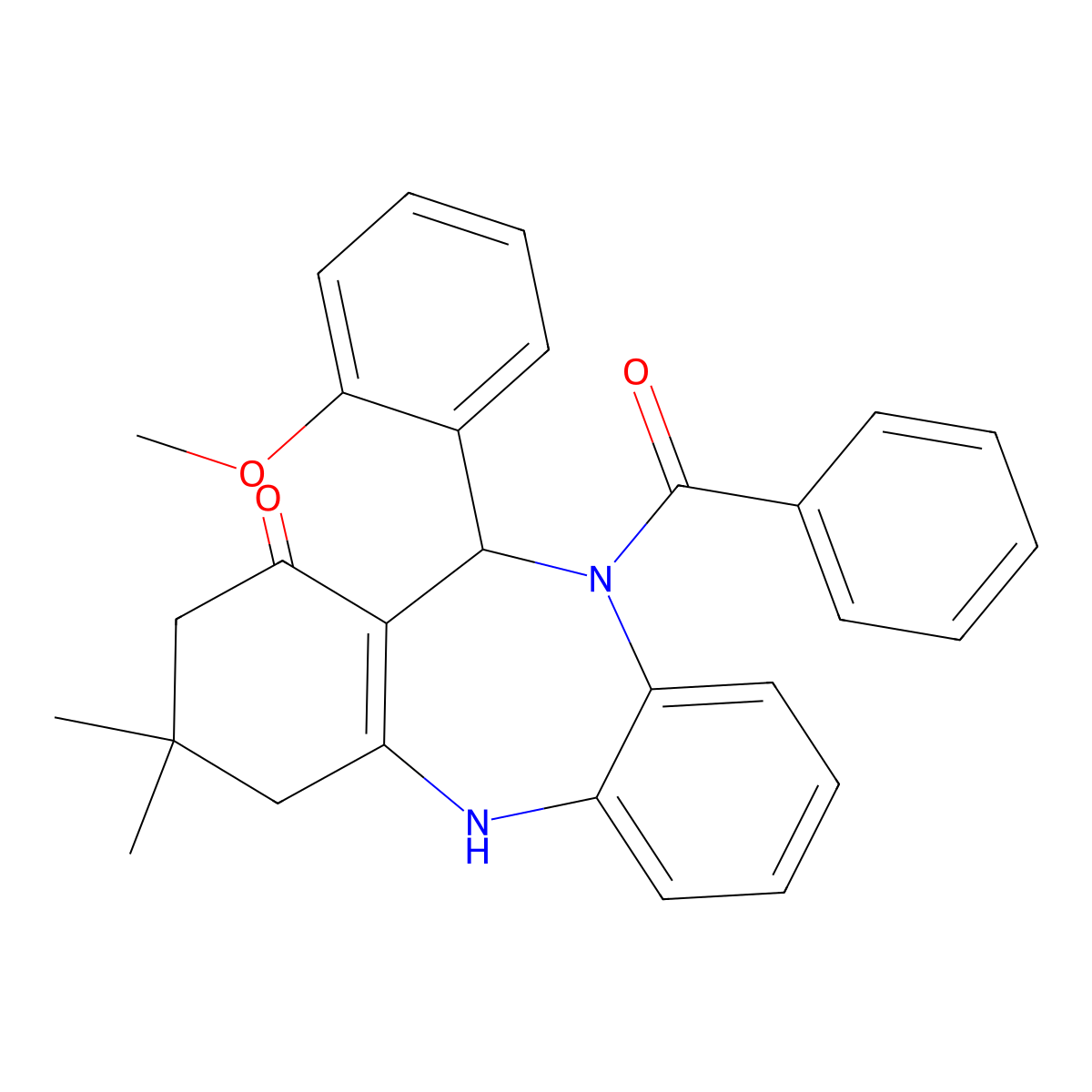 5-Benzoyl-6-(2-methoxyphenyl)-9,9-dimethyl-6,8,10,11-tetrahydrobenzo[b][1,4]benzodiazepin-7-one molecular structure, CAS 352694-32-7