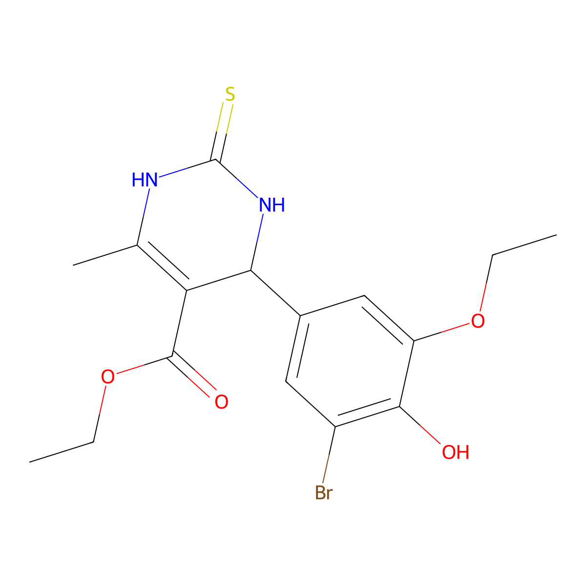 Ethyl 4-(3-bromo-5-ethoxy-4-hydroxyphenyl)-6-methyl-2-thioxo-1,2,3,4-tetrahydropyrimidine-5-carboxylate molecular structure, CAS 352694-45-2