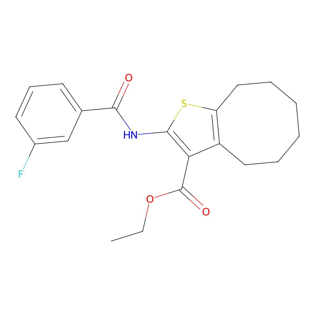 Ethyl 2-[(3-fluorobenzoyl)amino]-4,5,6,7,8,9-hexahydrocycloocta[b]thiophene-3-carboxylate molecular structure, CAS 352694-46-3