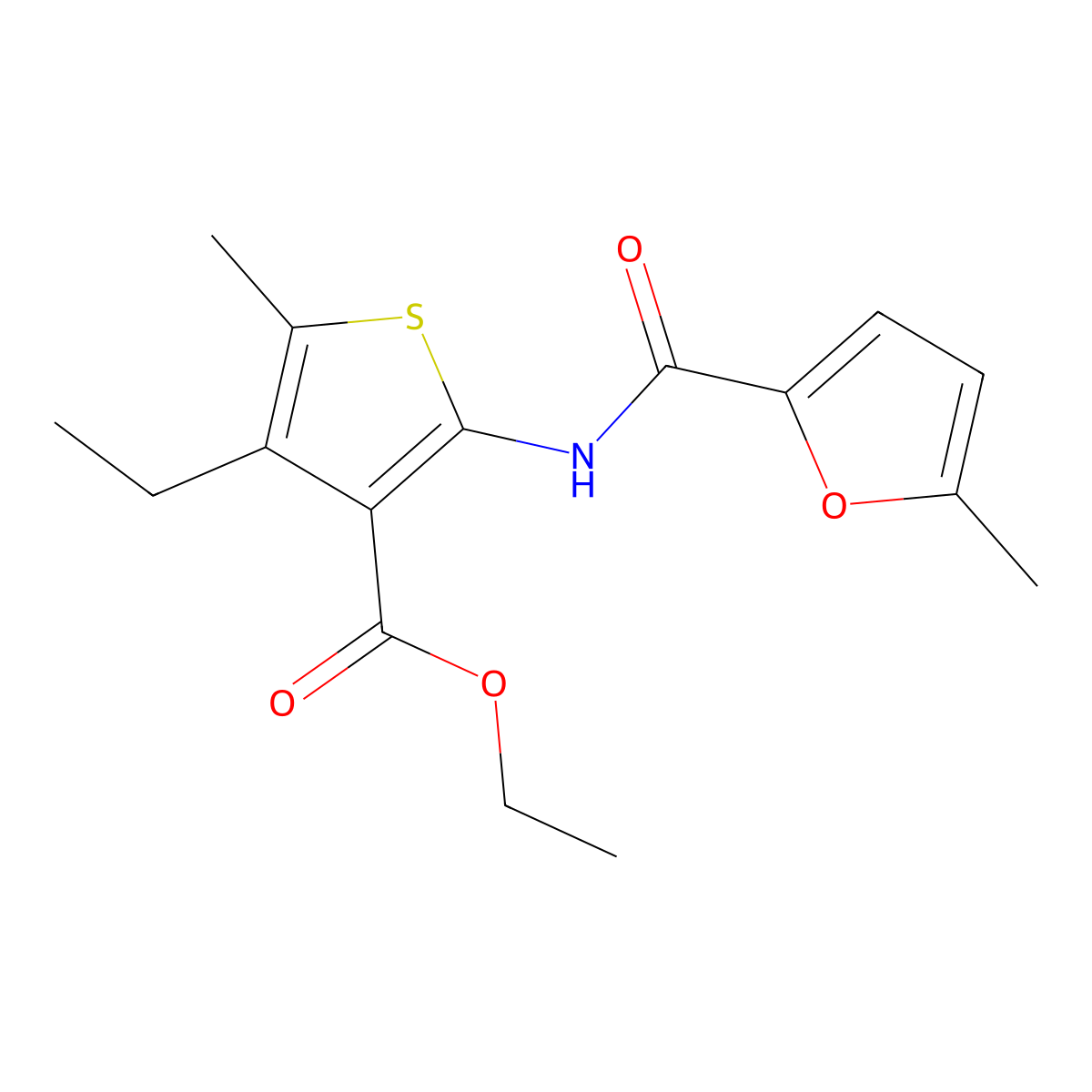 Ethyl 4-ethyl-5-methyl-2-[(5-methyl-2-furoyl)amino]-3-thiophenecarboxylate molecular structure, CAS 352699-92-4