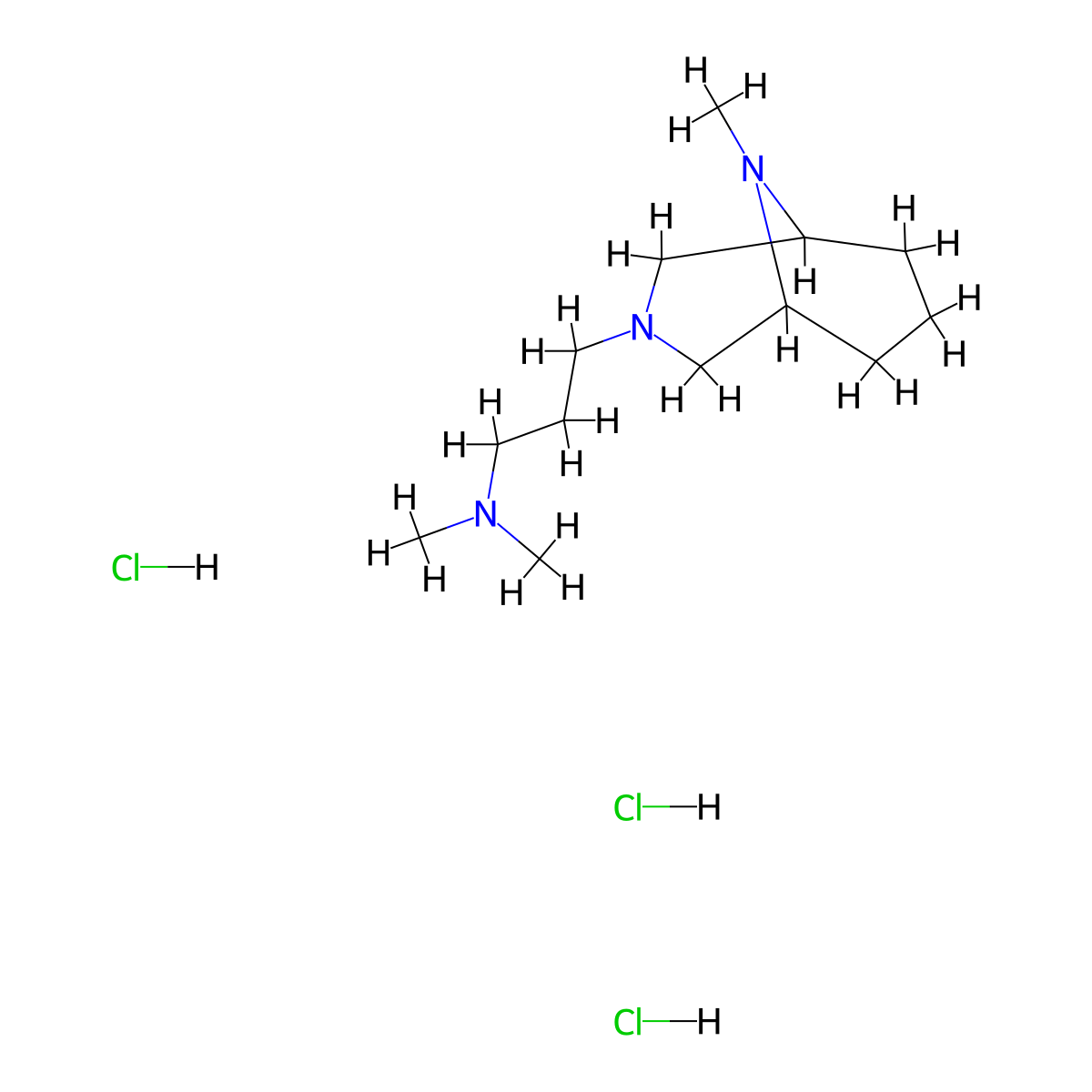 3,9-Diazabicyclo(3.3.1)nonane, 3-(3-(dimethylamino)propyl)-9-methyl-, trihydrochloride molecular structure, CAS 3527-45-5