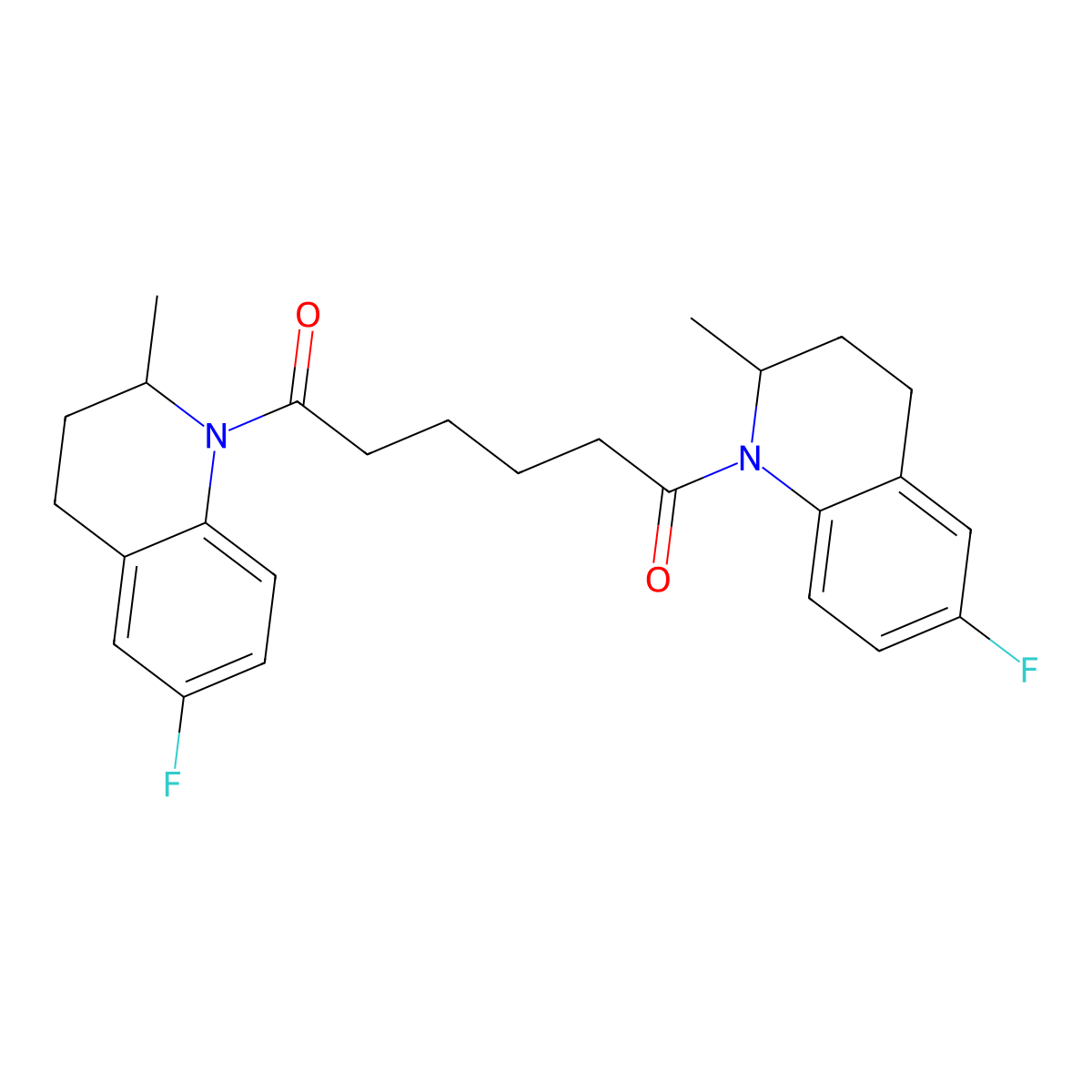 1,6-bis(6-fluoro-2-methyl-3,4-dihydroquinolin-1(2H)-yl)hexane-1,6-dione molecular structure, CAS 352700-34-6