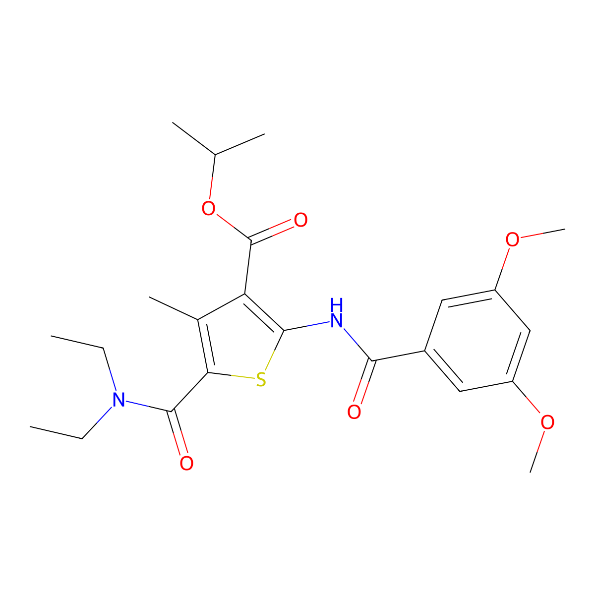 Isopropyl 5-[(diethylamino)carbonyl]-2-[(3,5-dimethoxybenzoyl)amino]-4-methyl-3-thiophenecarboxylate molecular structure, CAS 352700-35-7