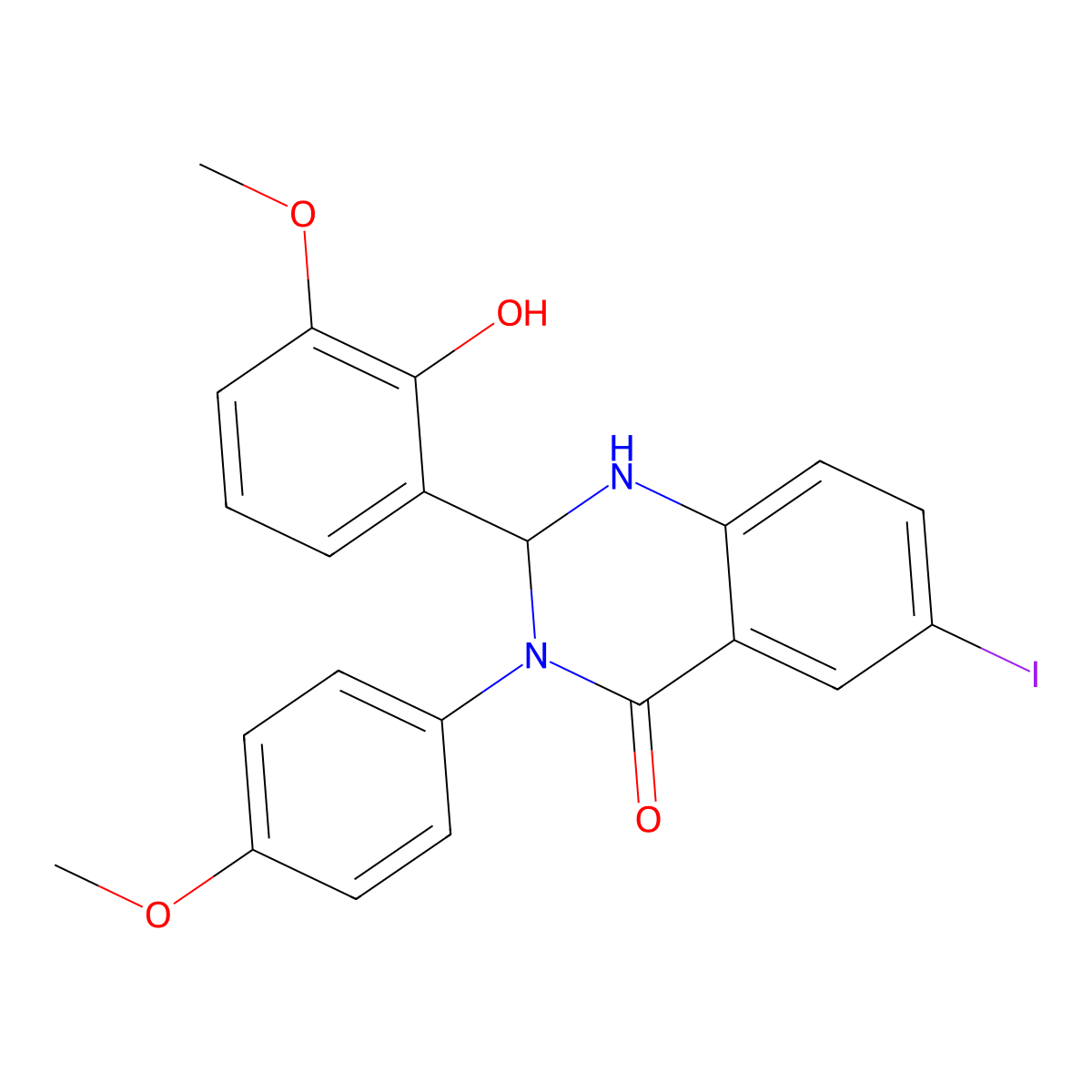 2-(2-Hydroxy-3-methoxyphenyl)-6-iodo-3-(4-methoxyphenyl)-1,2-dihydroquinazolin-4-one molecular structure, CAS 352700-95-9