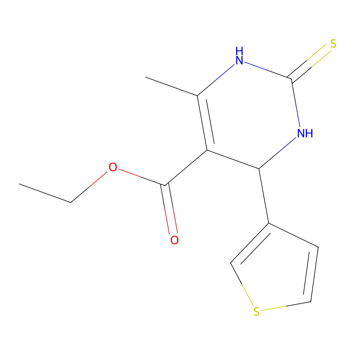 Ethyl 6-methyl-4-(3-thienyl)-2-thioxo-1,2,3,4-tetrahydro-5-pyrimidinecarboxylate molecular structure, CAS 352701-09-8