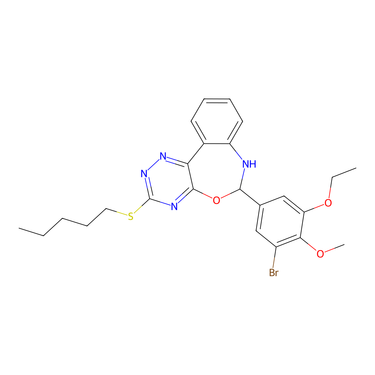 6-(3-Bromo-5-ethoxy-4-methoxyphenyl)-3-(pentylsulfanyl)-6,7-dihydro[1,2,4]triazino[5,6-d][3,1]benzoxazepine molecular structure, CAS 352701-15-6