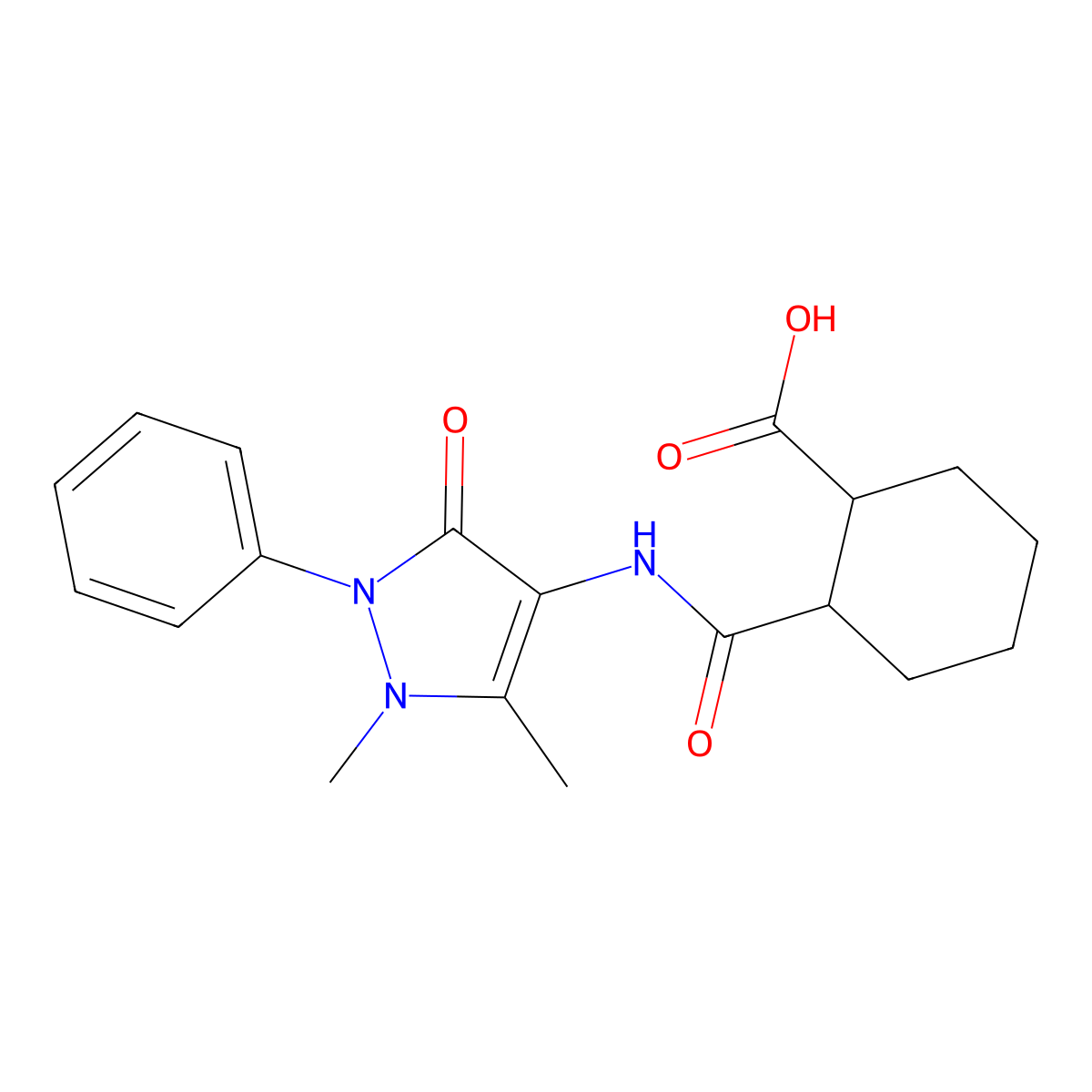 2-[(1,5-dimethyl-3-oxo-2-phenyl-2,3-dihydro-1H-pyrazol-4-yl)carbamoyl]cyclohexane-1-carboxylic acid molecular structure, CAS 352701-51-0