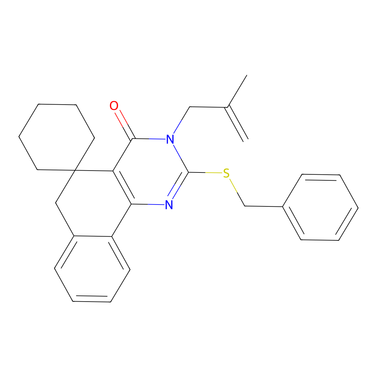 2-(benzylsulfanyl)-3-(2-methyl-2-propenyl)-5,6-dihydrospiro(benzo[h]quinazoline-5,1'-cyclohexane)-4(3H)-one molecular structure, CAS 352701-65-6