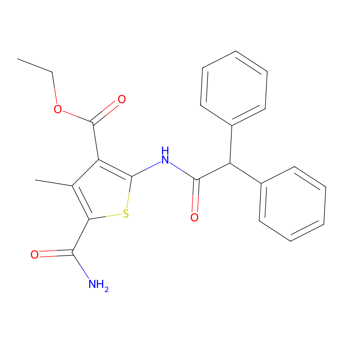 Ethyl 5-carbamoyl-2-[(2,2-diphenylacetyl)amino]-4-methylthiophene-3-carboxylate molecular structure, CAS 352702-06-8