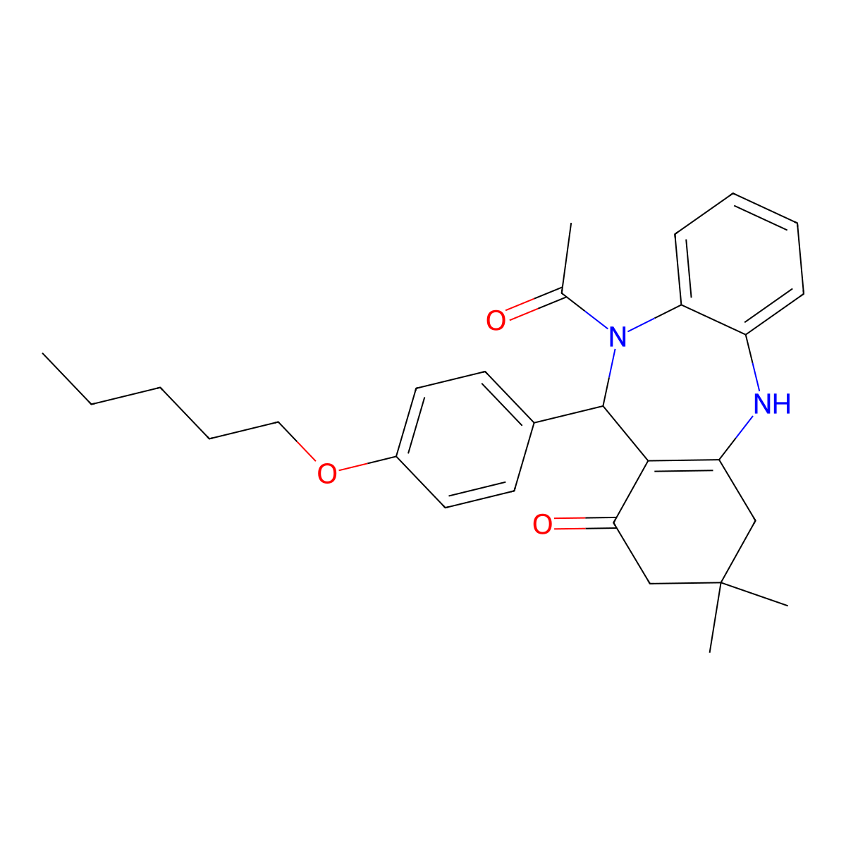 5-Acetyl-9,9-dimethyl-6-(4-pentoxyphenyl)-6,8,10,11-tetrahydrobenzo[b][1,4]benzodiazepin-7-one molecular structure, CAS 352702-09-1