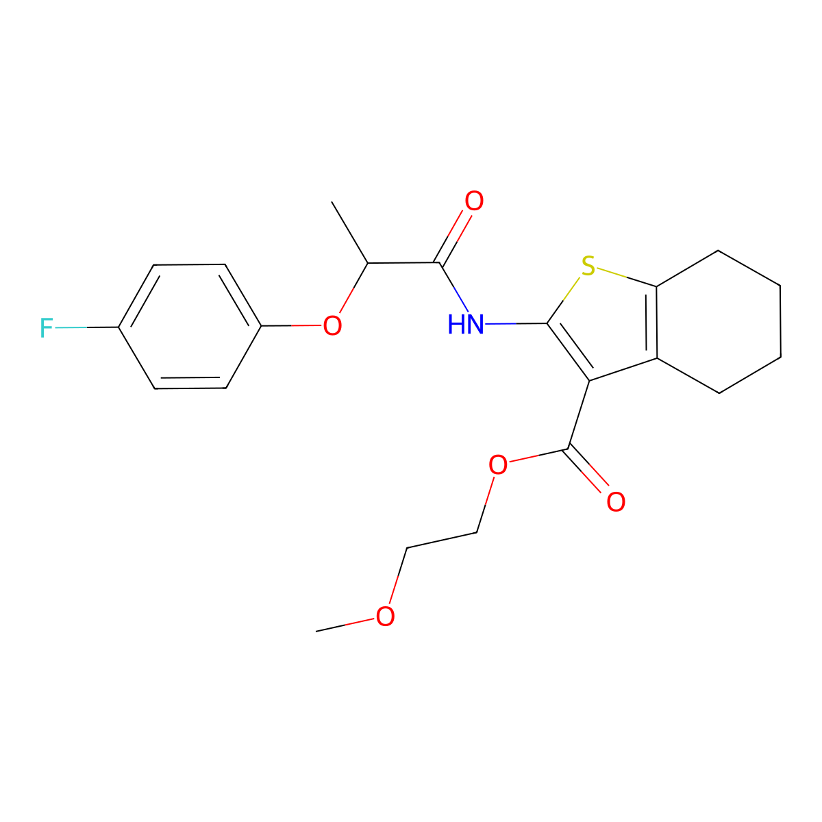 2-Methoxyethyl 2-{[2-(4-fluorophenoxy)propanoyl]amino}-4,5,6,7-tetrahydro-1-benzothiophene-3-carboxylate molecular structure, CAS 352702-10-4