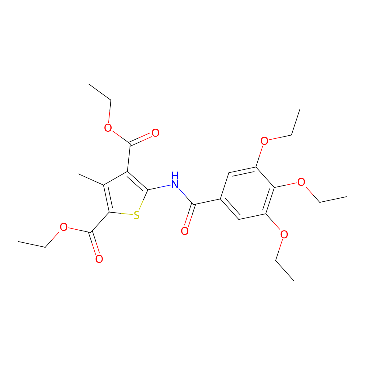 Diethyl 3-methyl-5-[(3,4,5-triethoxybenzoyl)amino]-2,4-thiophenedicarboxylate molecular structure, CAS 352702-13-7
