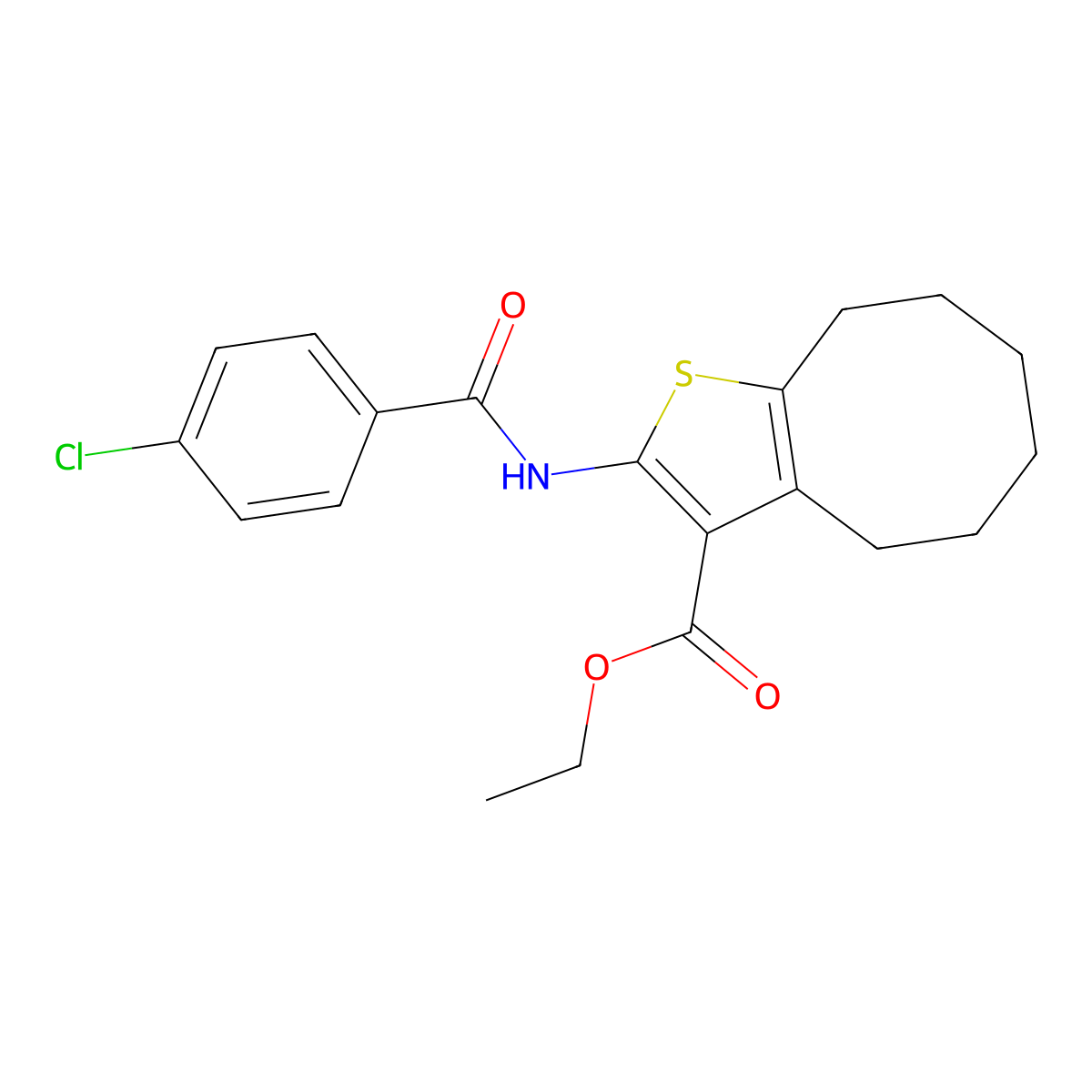 Ethyl 2-[(4-chlorobenzoyl)amino]-4,5,6,7,8,9-hexahydrocycloocta[b]thiophene-3-carboxylate molecular structure, CAS 352702-15-9