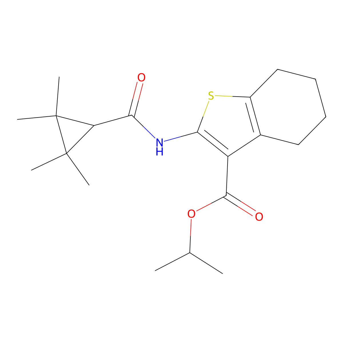 Isopropyl 2-{[(2,2,3,3-tetramethylcyclopropyl)carbonyl]amino}-4,5,6,7-tetrahydro-1-benzothiophene-3-carboxylate molecular structure, CAS 352702-22-8