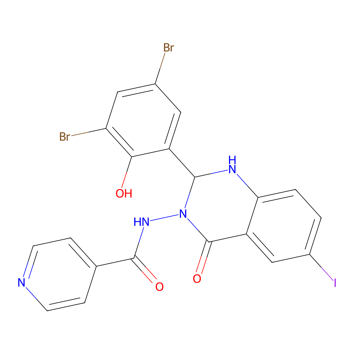 N-(2-(3,5-dibromo-2-hydroxyphenyl)-6-iodo-4-oxo-1,4-dihydro-3(2H)-quinazolinyl)isonicotinamide molecular structure, CAS 352702-61-5