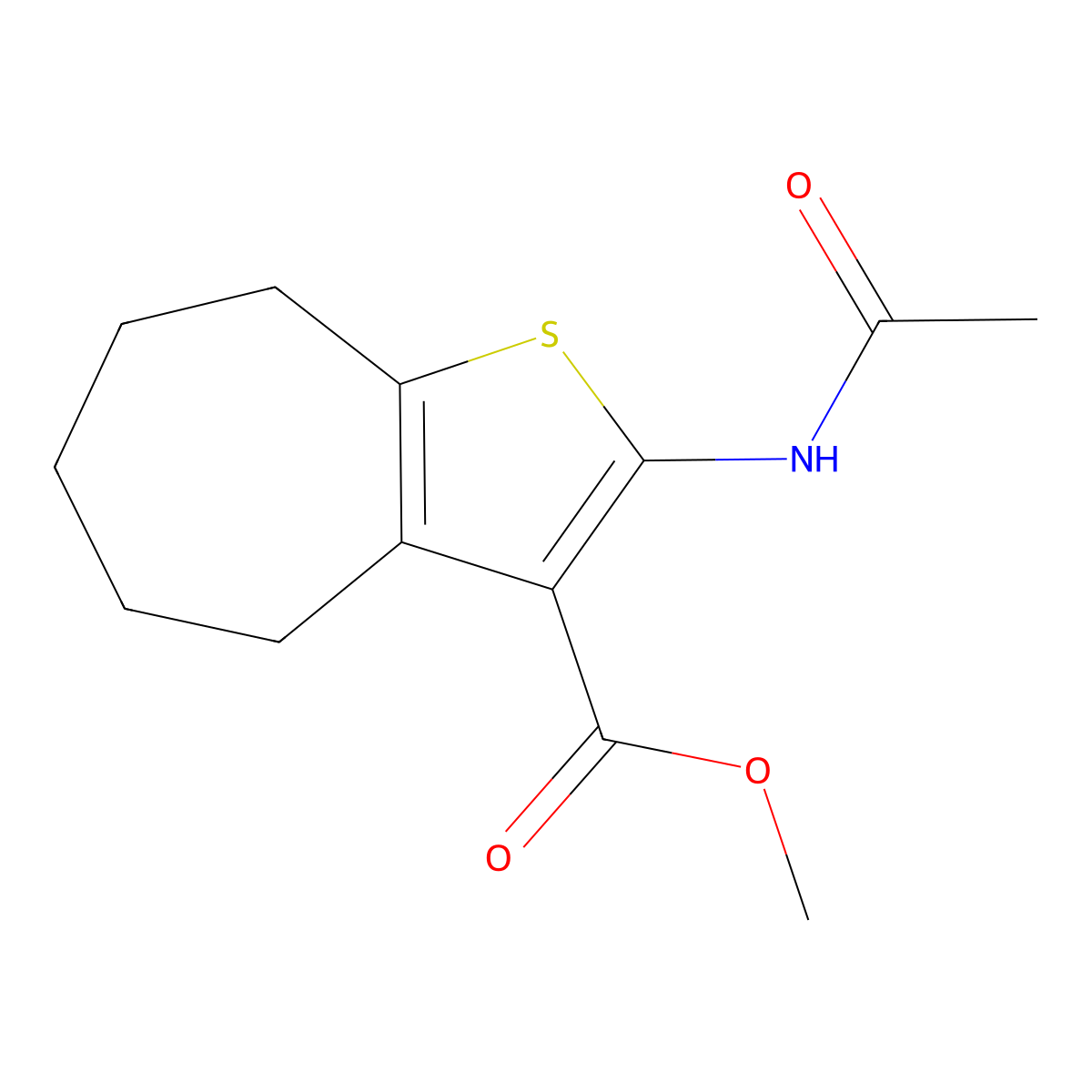 methyl 2-(acetylamino)-5,6,7,8-tetrahydro-4H-cyclohepta[b]thiophene-3-carboxylate molecular structure, CAS 352702-71-7