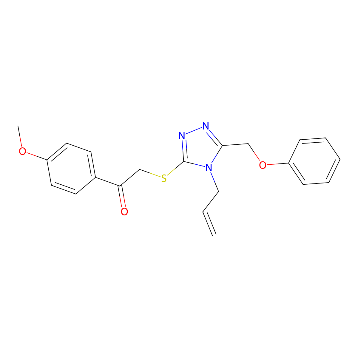 1-(4-Methoxyphenyl)-2-[[5-(phenoxymethyl)-4-prop-2-enyl-1,2,4-triazol-3-yl]sulfanyl]ethanone molecular structure, CAS 352702-77-3