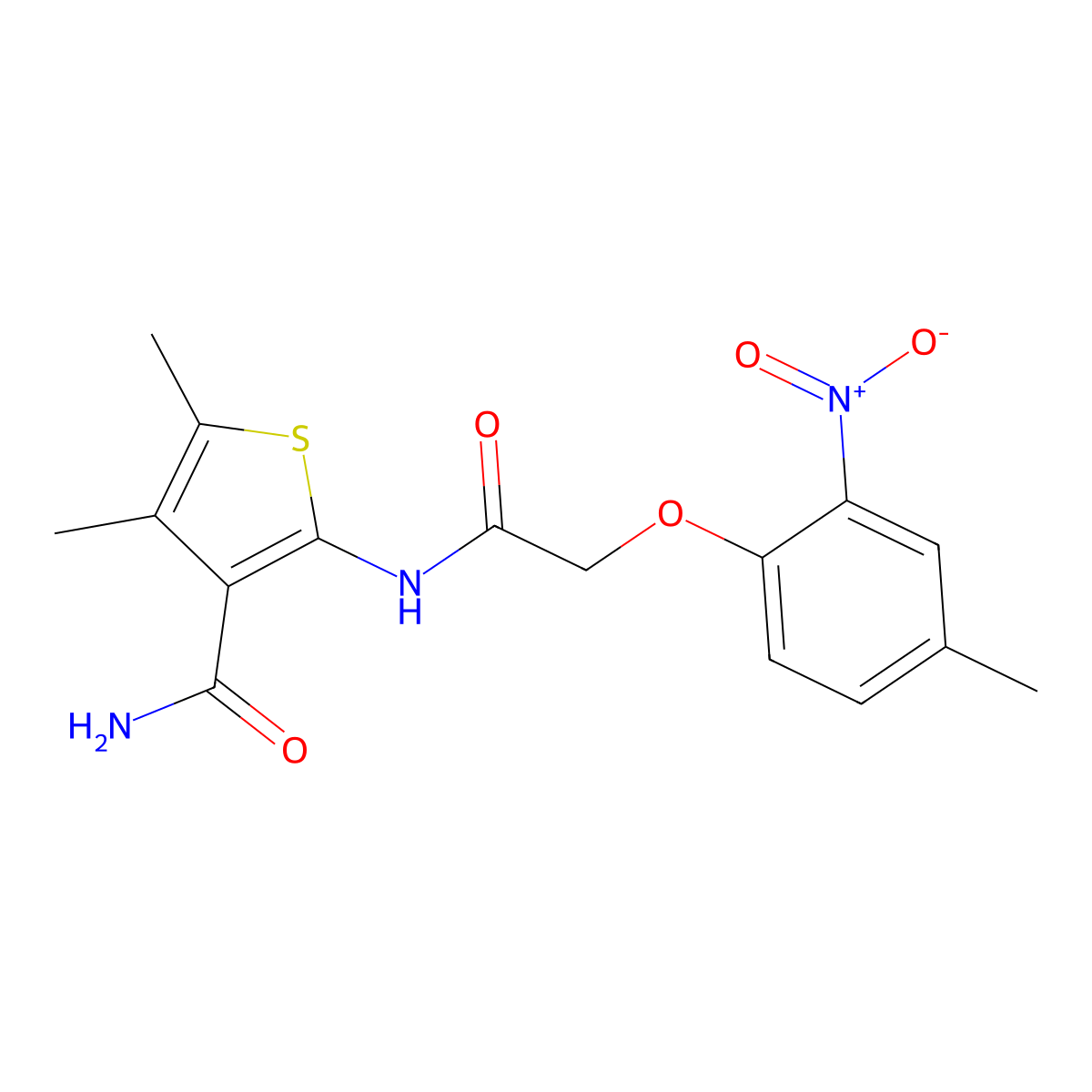 4,5-Dimethyl-2-[[2-(4-methyl-2-nitrophenoxy)acetyl]amino]thiophene-3-carboxamide molecular structure, CAS 352702-83-1