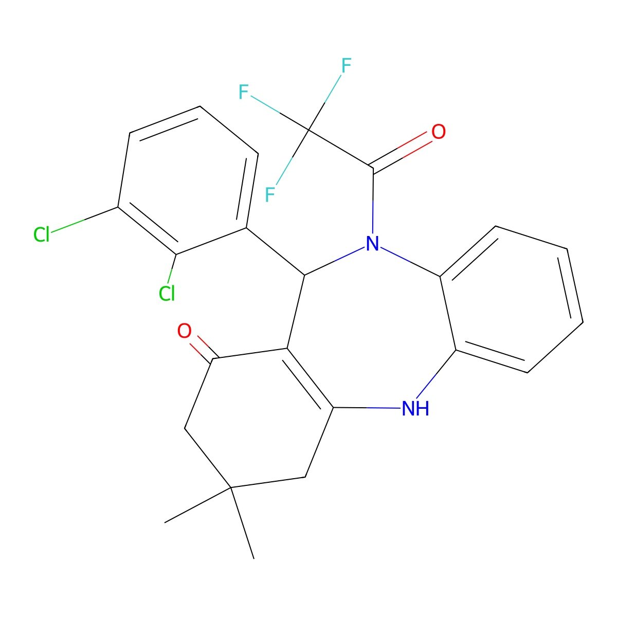 6-(2,3-Dichlorophenyl)-9,9-dimethyl-5-(2,2,2-trifluoroacetyl)-6,8,10,11-tetrahydrobenzo[b][1,4]benzodiazepin-7-one molecular structure, CAS 352702-98-8