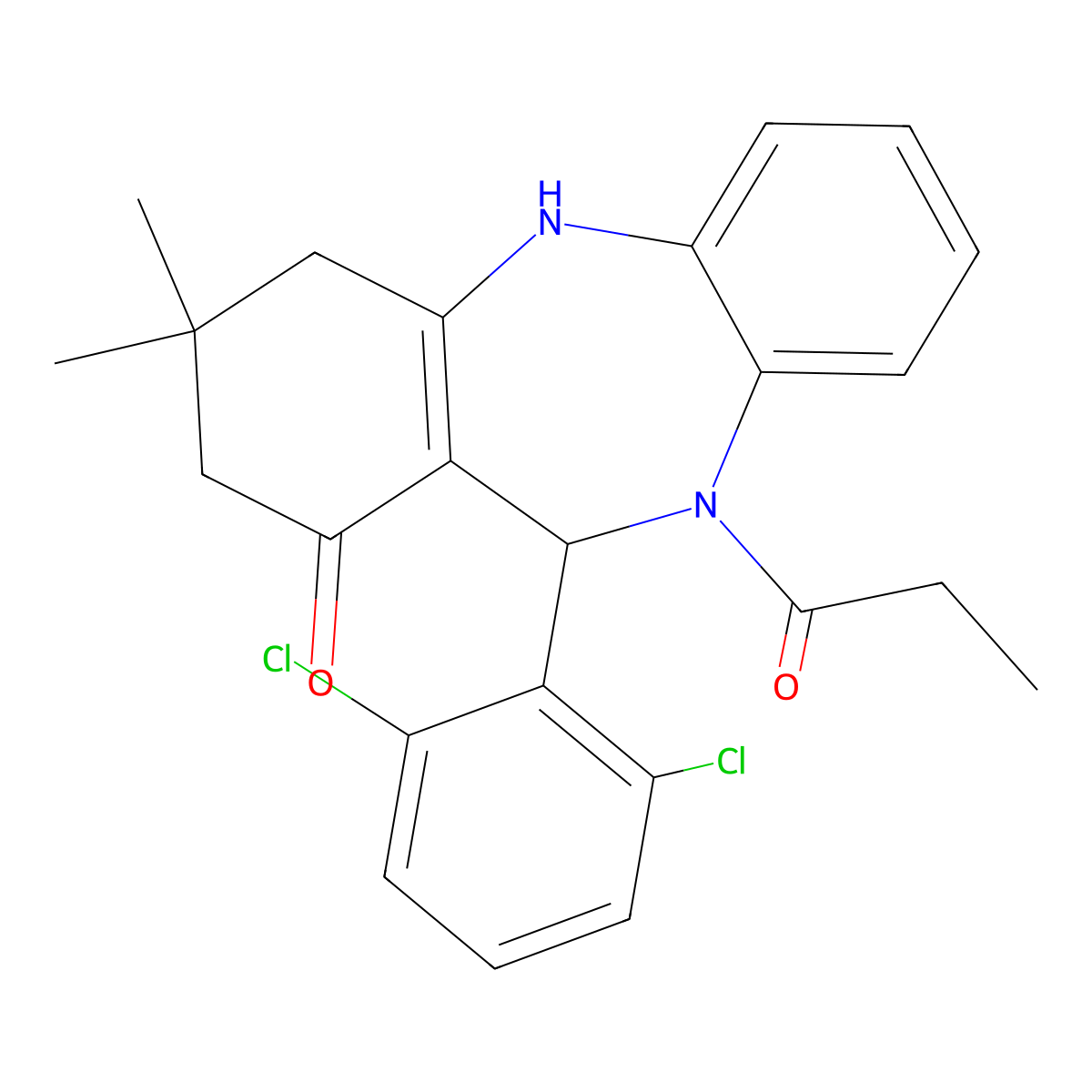 6-(2,6-Dichlorophenyl)-9,9-dimethyl-5-propanoyl-6,8,10,11-tetrahydrobenzo[b][1,4]benzodiazepin-7-one molecular structure, CAS 352703-02-7