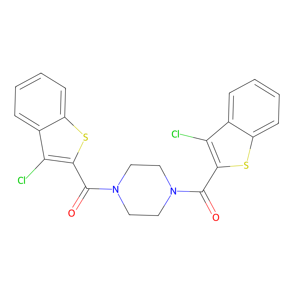 [4-(3-Chloro-1-benzothiophene-2-carbonyl)piperazin-1-yl]-(3-chloro-1-benzothiophen-2-yl)methanone molecular structure, CAS 352703-03-8