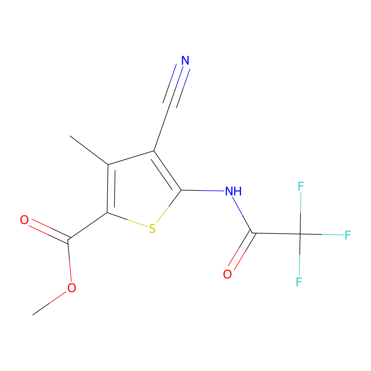 Methyl 4-cyano-3-methyl-5-[(trifluoroacetyl)amino]-2-thiophenecarboxylate molecular structure, CAS 352703-05-0