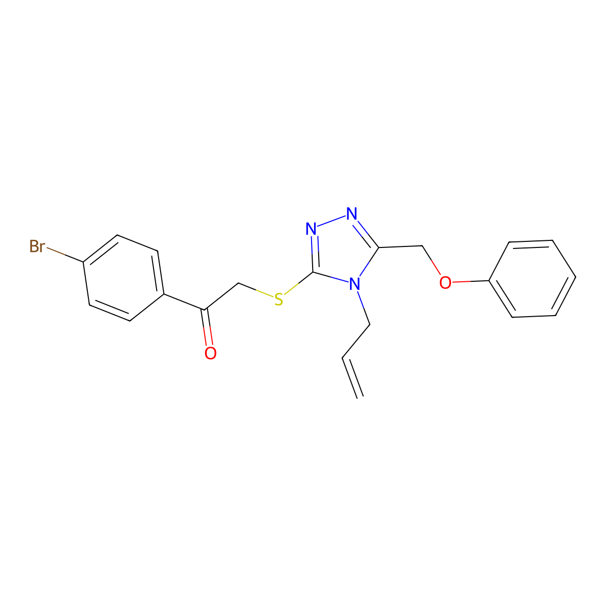 1-(4-Bromophenyl)-2-[[5-(phenoxymethyl)-4-prop-2-enyl-1,2,4-triazol-3-yl]sulfanyl]ethanone molecular structure, CAS 352703-74-3