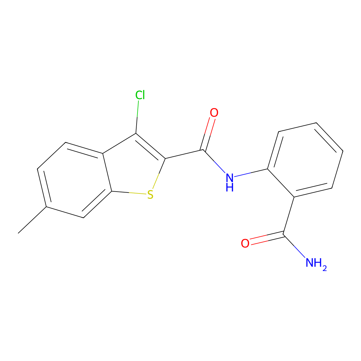 N-(2-carbamoylphenyl)-3-chloro-6-methyl-1-benzothiophene-2-carboxamide molecular structure, CAS 352704-28-0