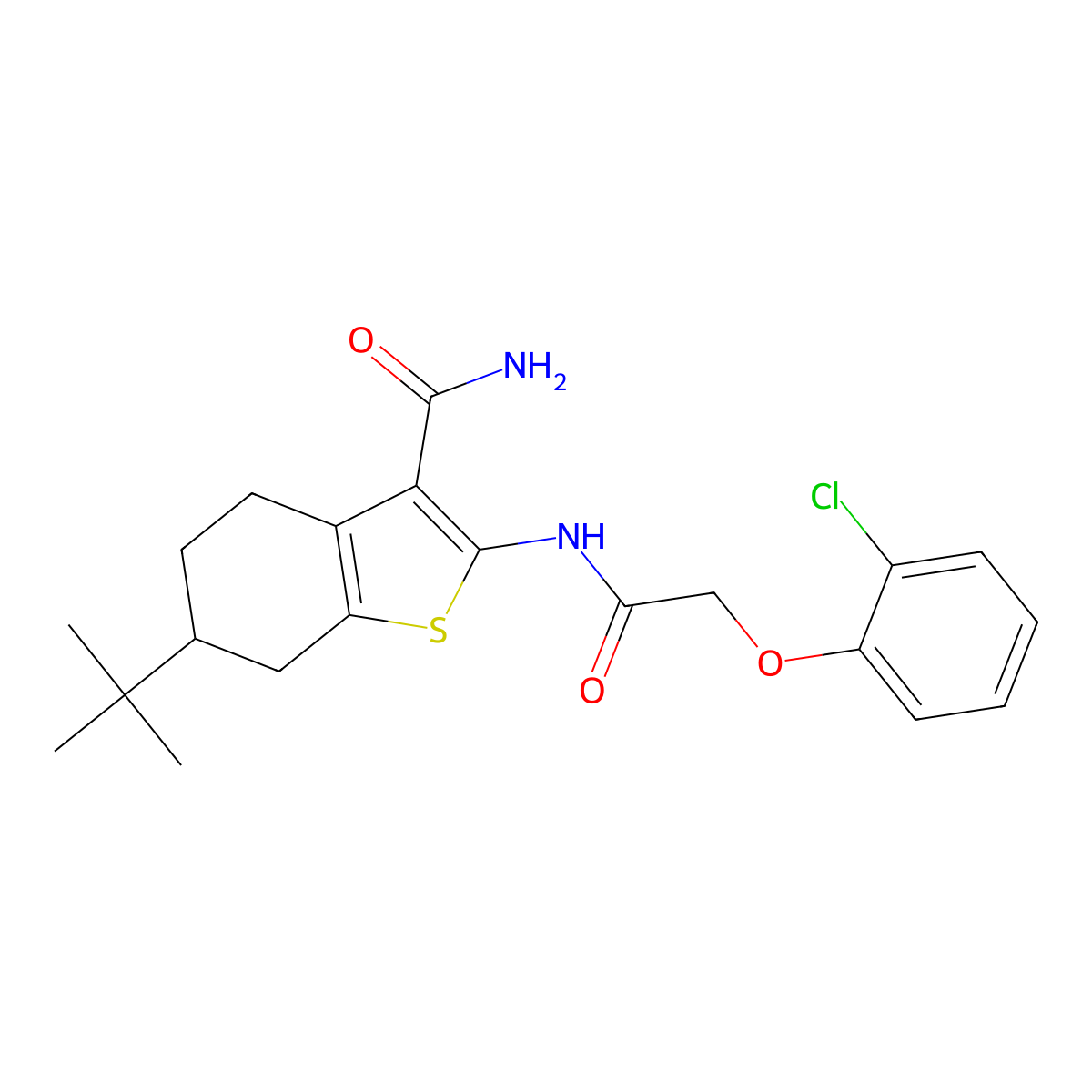 6-Tert-butyl-2-{[(2-chlorophenoxy)acetyl]amino}-4,5,6,7-tetrahydro-1-benzothiophene-3-carboxamide molecular structure, CAS 352705-35-2